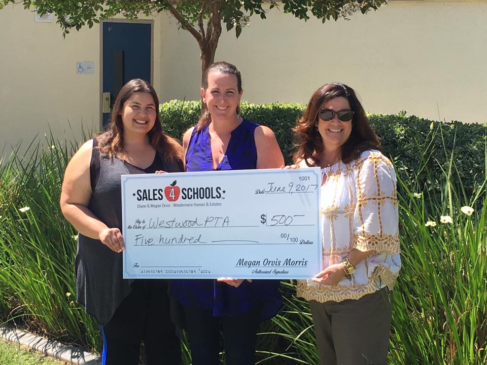 Megan Oris Realtor holding big novelty check to commemorate donation to local school